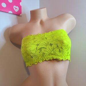 Aerie Neon Lace Strapless Underwire Bandeau Bra Size 34D Green